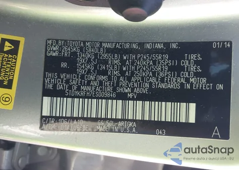 2014 Toyota Highlander Limited V6 from USA, damaged, VIN 5TDYKRFH7ES009846